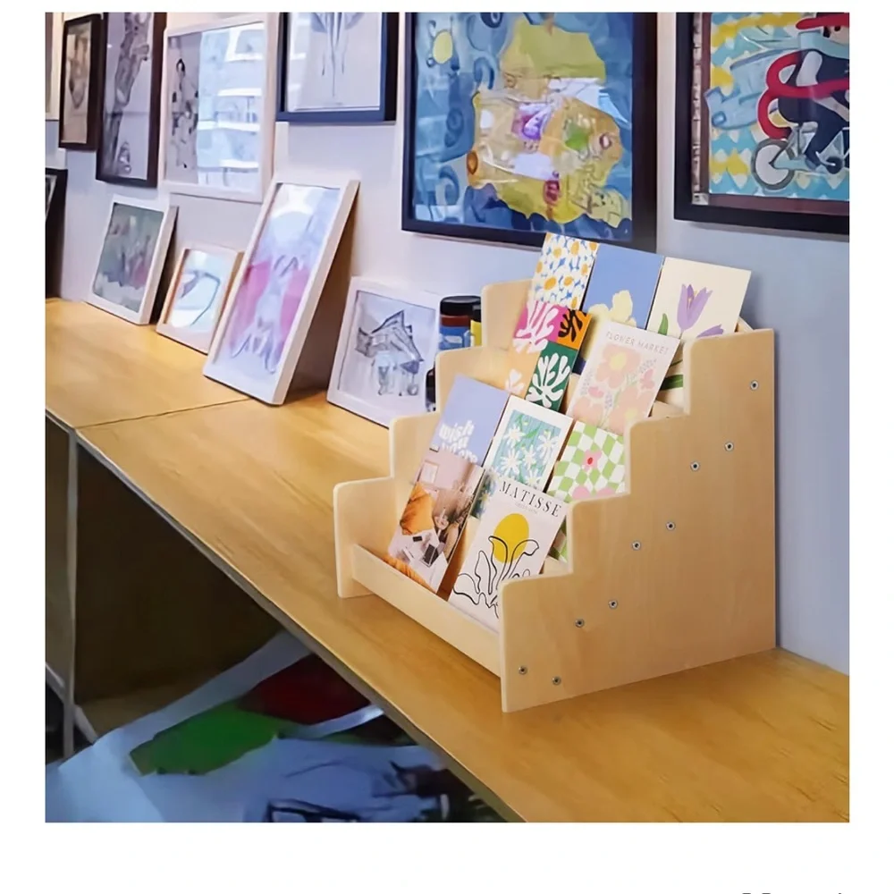 Natural Wood 4-Tier Book & Toy Organizer